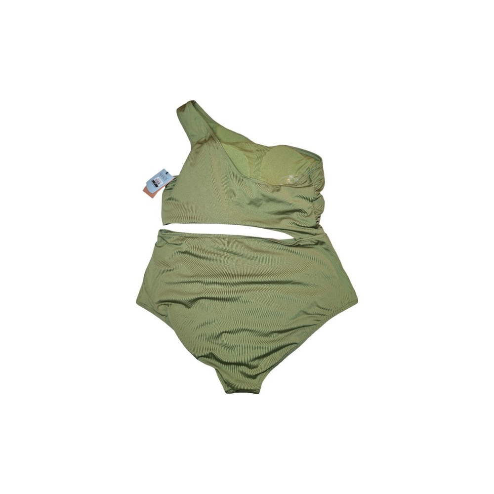 ⭐D1 Shirred Cut Out One Shoulder Medium Coverage One‎ Piece Swimsuit - S